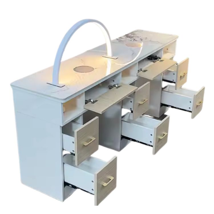 QuartzElegance – Ekskluzywne Profesjonalne Stanowisko Manicure z Blatem Kwarcowym