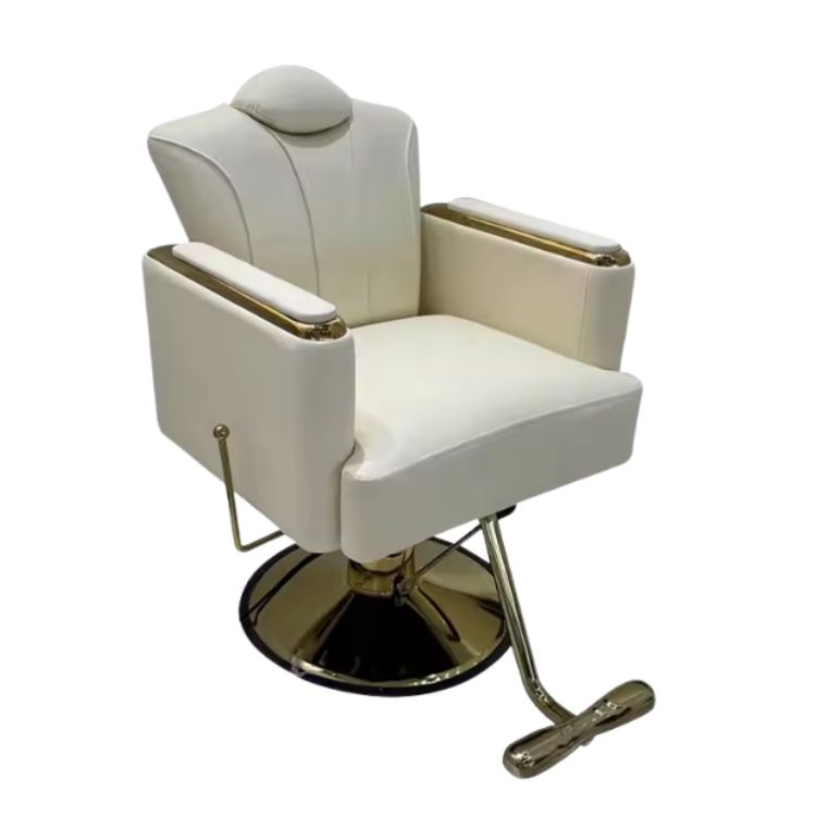 Fotel fryzjerski AURA biało złoty – klasyczny fotel do salonu fryzjerskiego